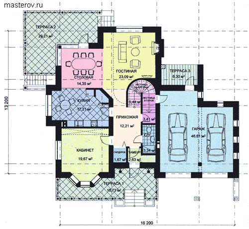Большой дом с гостиной  № R-443-1K - 1-й этаж