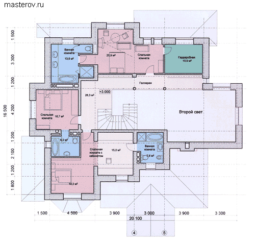 Проект жилого дома большой площади № R-550-1K - 2-й этаж