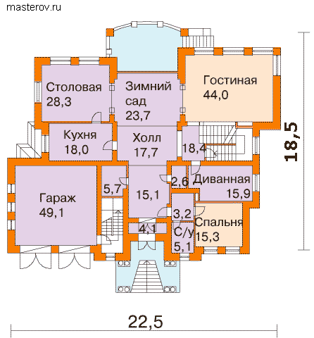 Просторный коттедж  № R-761-1K - 1-й этаж