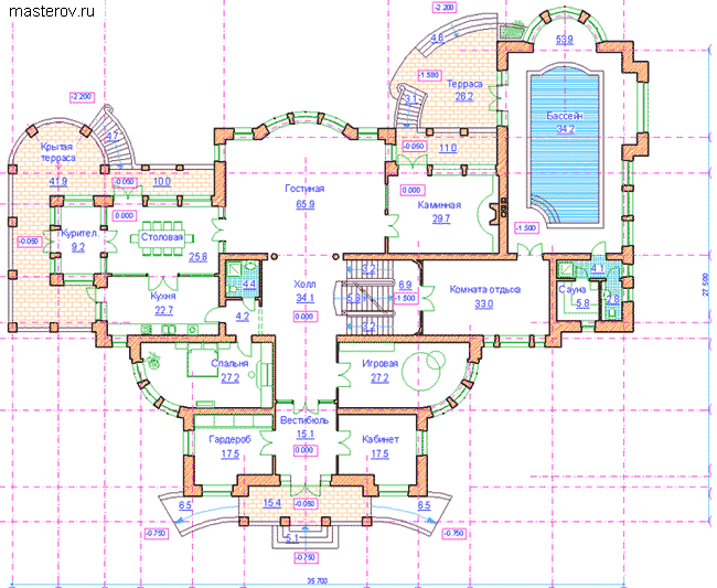 Проект дорого дома № S-1281-1K - 1-й этаж