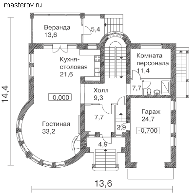 Проект дома 13 на 14 № S-395-1K - 1-й этаж