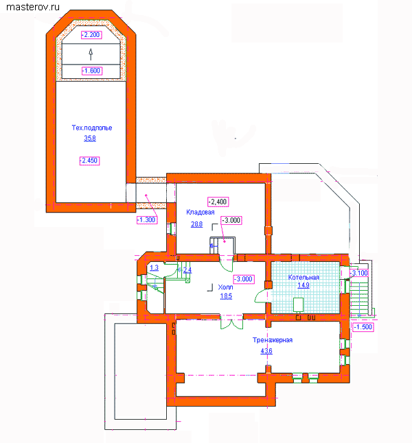 Кирпичный трехэтажный коттедж № S-467-1K - цоколь