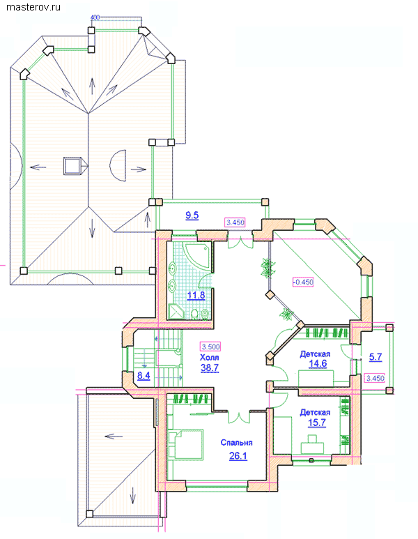 Кирпичный трехэтажный коттедж № S-467-1K - 2-й этаж
