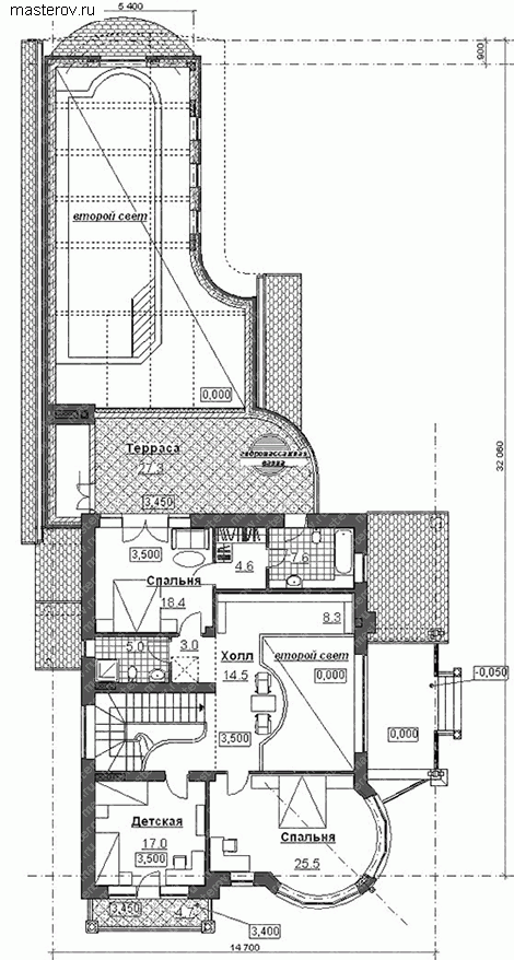 Трехэтажный особняк № S-479-1K - 2-й этаж