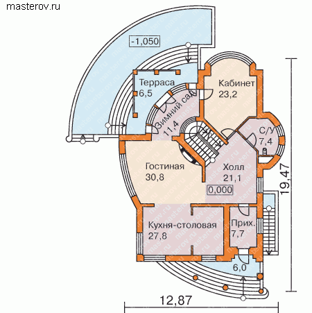 Проект пенобетонного дома № S-488-1P - 1-й этаж