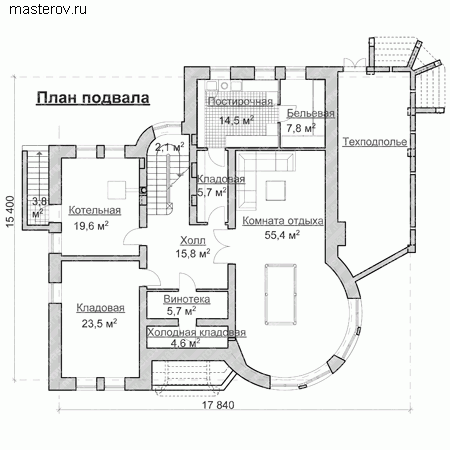 Проект кирпичного дома № S-565-1K - цоколь