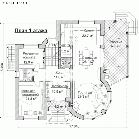 Проект кирпичного дома № S-565-1K - 1-й этаж