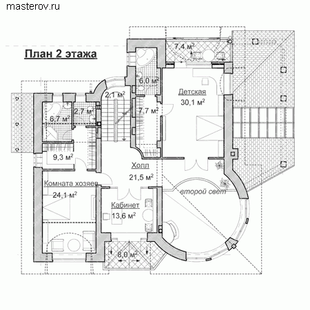 Проект кирпичного дома № S-565-1K - 2-й этаж