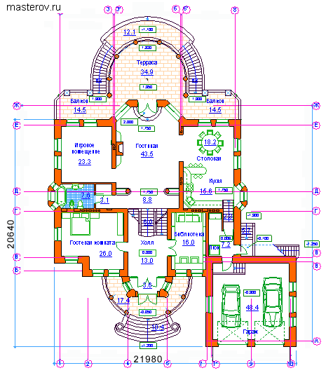 Проект особняка с колоннами № S-706-1K - 1-й этаж
