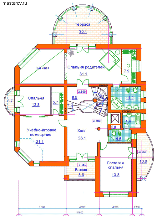 Цокольный кирпичный коттедж № S-730-1K - 2-й этаж