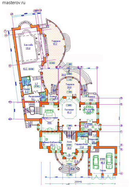 Индивидуальный загородный проект дома  № S-846-1K - 1-й этаж