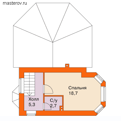 Архитектурный загородный проект дома  № T-084-1P - 2-й этаж