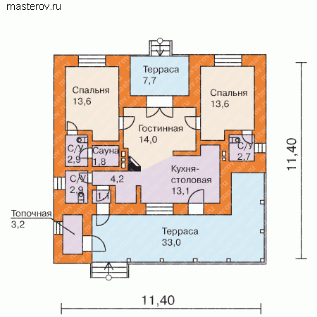 Проект кирпичного дома № T-085-1K - 1-й этаж