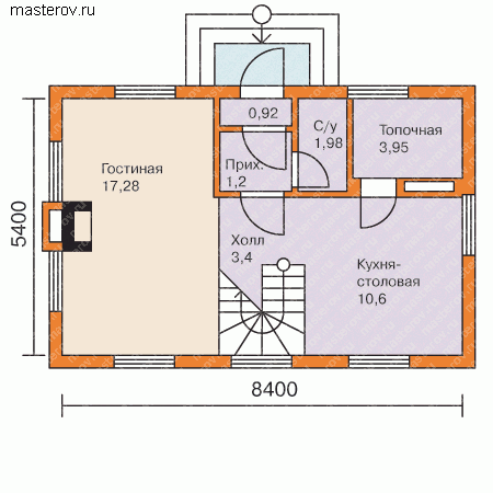 Компактный дом с мансардой № T-087-1P - 1-й этаж
