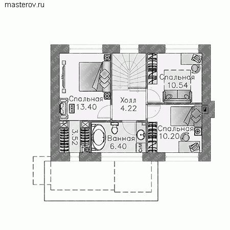 Небольшой дом, проект № T-105-1P - 2-й этаж