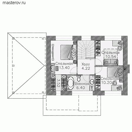 Проект небольшого дома с крытой стоянкой № T-105-2P - 2-й этаж