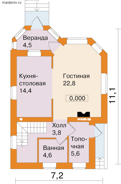 Архитектурный проект загородного дома-коттеджа № T-107-1K - 1-й этаж