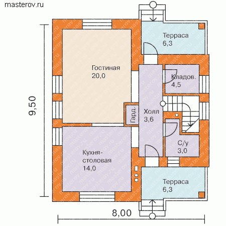 Дом 9 на 8 № T-114-1K [34-95, 7-406] - 1-й этаж