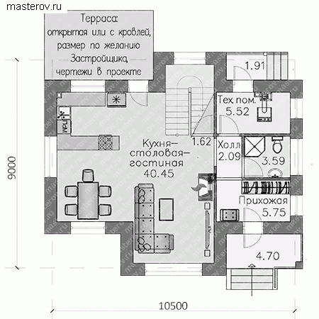 Современный красивый дом  № T-118-1P - 1-й этаж