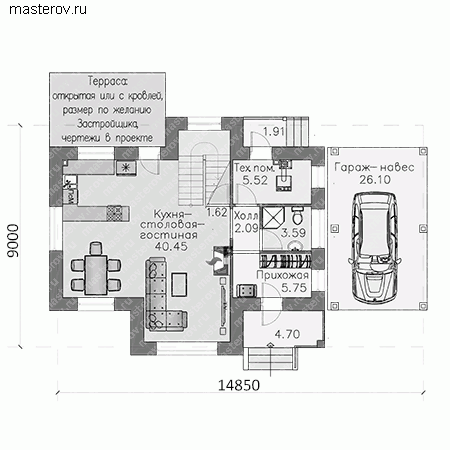 Проект небольшого дома до 120 м № T-118-2P - 1-й этаж