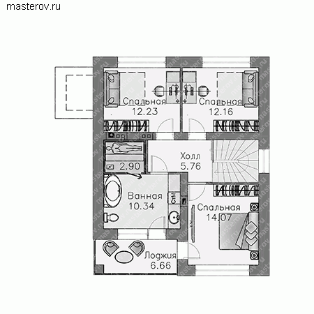Дом проект с лоджией № T-126-1P - 2-й этаж (вариант 2)