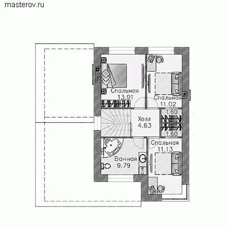 Проект дома со спальней на 1-ом этаже № T-137-1P - 2-й этаж