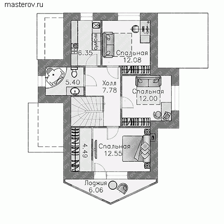 Проект дома с треугольным эркером № T-138-1P - 2-й этаж