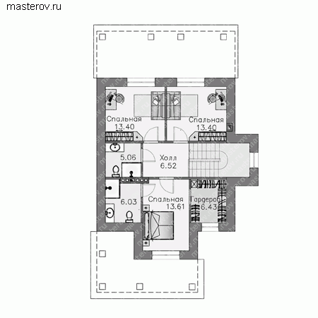 Проект узкого дома (газобетон или кирпич) № T-145-1P - 2-й этаж