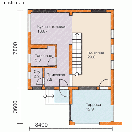 Проект  узкого  дома с мансардой № T-147-1P - 1-й этаж