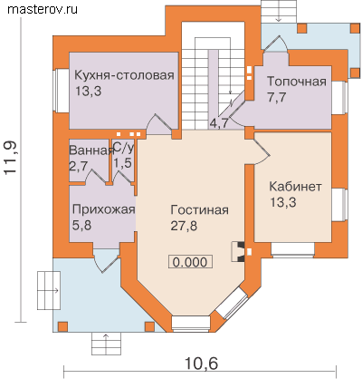 Проект коттедж 150 кв.м № T-149-1K - 1-й этаж