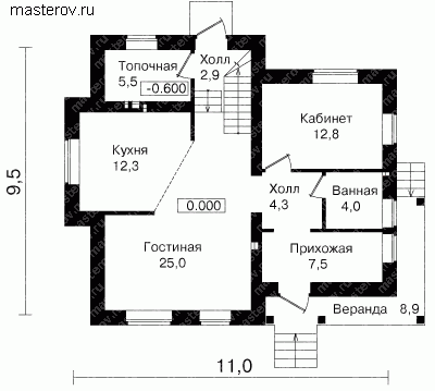 проект дома-дачи № T-150-1K - 1-й этаж