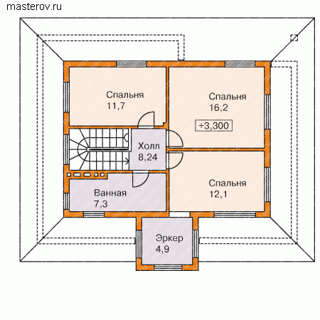 проект пенобетонного дома № T-150-1P - 2-й этаж