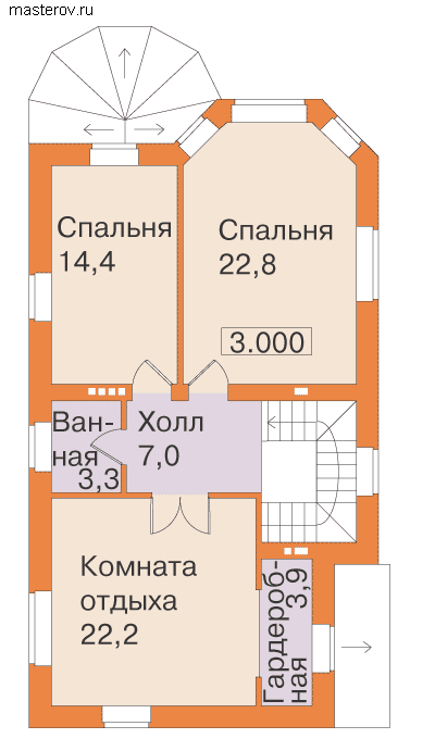 Вытянутый коттедж с эркером № T-151-1K [Y-012] - 2-й этаж