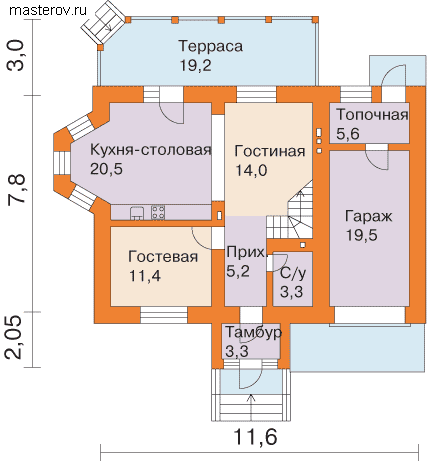 проект загородного жилого дома № T-152-1P - 1-й этаж