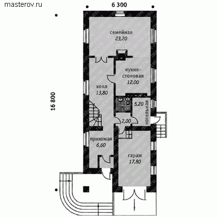 Двухэтажный узкий коттедж № T-174-1K - 1-й этаж