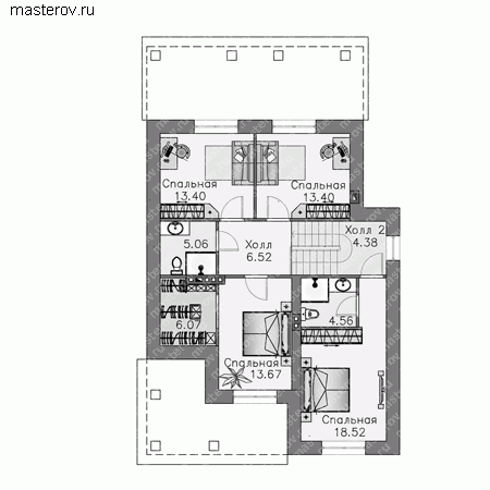 Чертежи дома для большой семьи, проект № T-181-1P - 2-й этаж