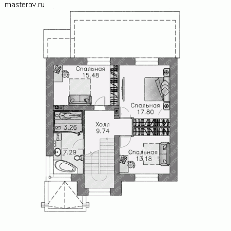 Проект пенобетонного дома № T-182-1P - 2-й этаж