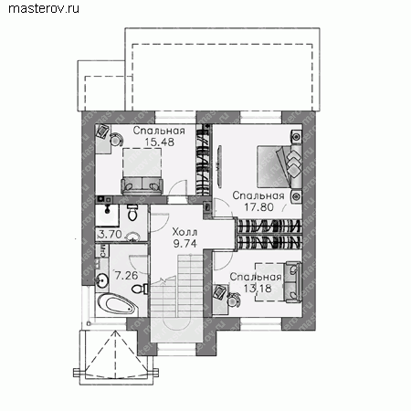 Проект пенобетонного дома № T-182-1P - 2-й этаж (вариант 2)