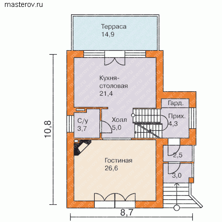 Проект дома для дачного участка  № T-192-3P - 1-й этаж