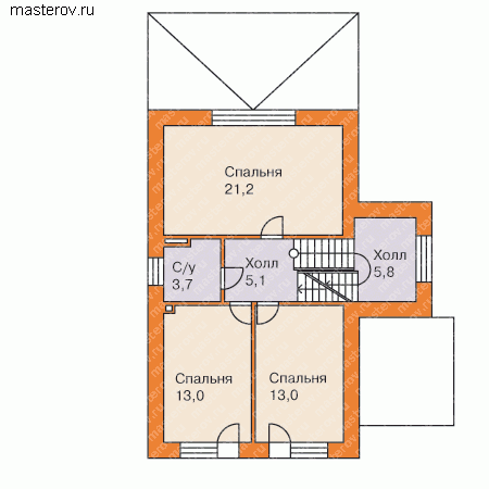 Проект дома для дачного участка  № T-192-3P - 2-й этаж