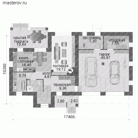 Проект пенобетонного дома № T-194-1P - 1-й этаж