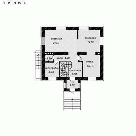 Дом с цокольным этажом № T-208-1K - 1-й этаж