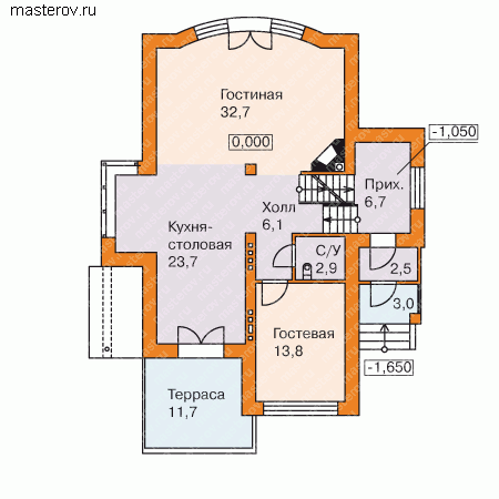 Проект дома для поселка  № T-257-1P - 1-й этаж