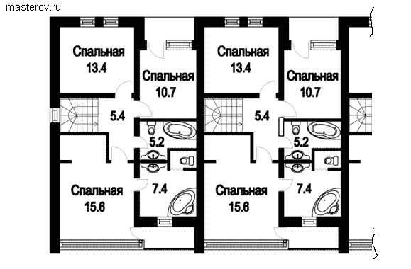 Загородный дом на 4 квартиры № T-563-1P - 2-й этаж