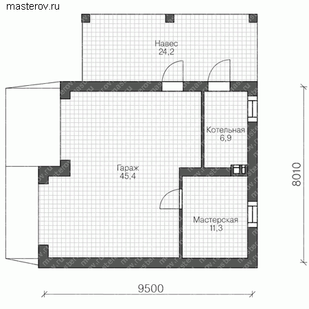 Проект кирпичного дома № U-063-1K - 1-й этаж