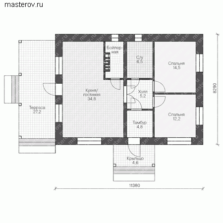 Проект кирпичного дома № U-082-1K - 1-й этаж
