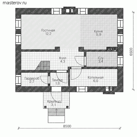Проект пенобетонного дома № U-085-2P - 1-й этаж