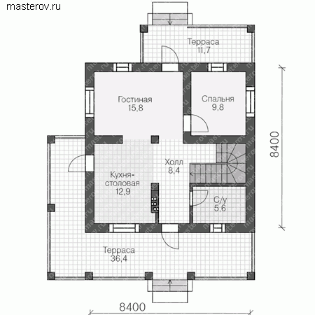 Проект пенобетонного дома № U-106-1P - 1-й этаж