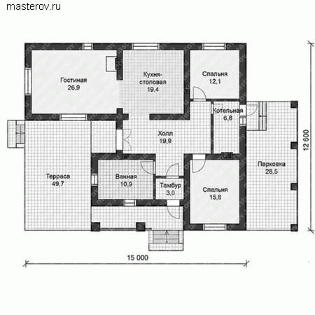 Одноэтажный загородный дом № U-114-1P - 1-й этаж