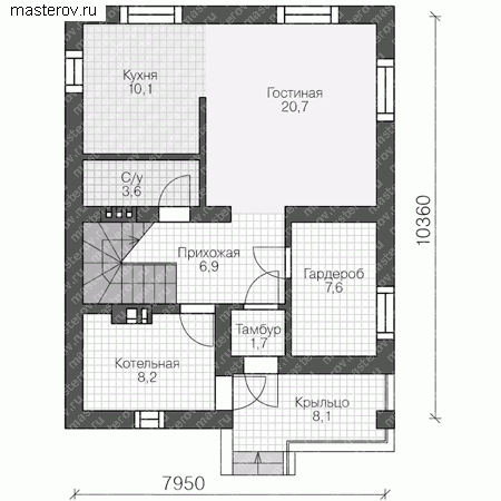 Проект пенобетонного дома № U-117-3P - 1-й этаж